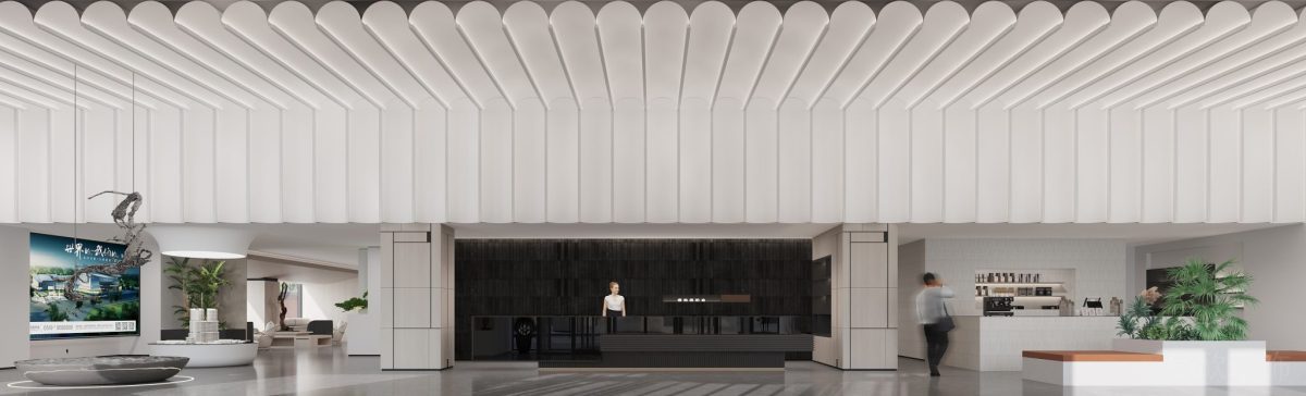 辦公室實(shí)景圖裝修大廳過道白色天花設(shè)計(jì)效果圖黑白色調(diào)簡(jiǎn)約風(fēng)裝修