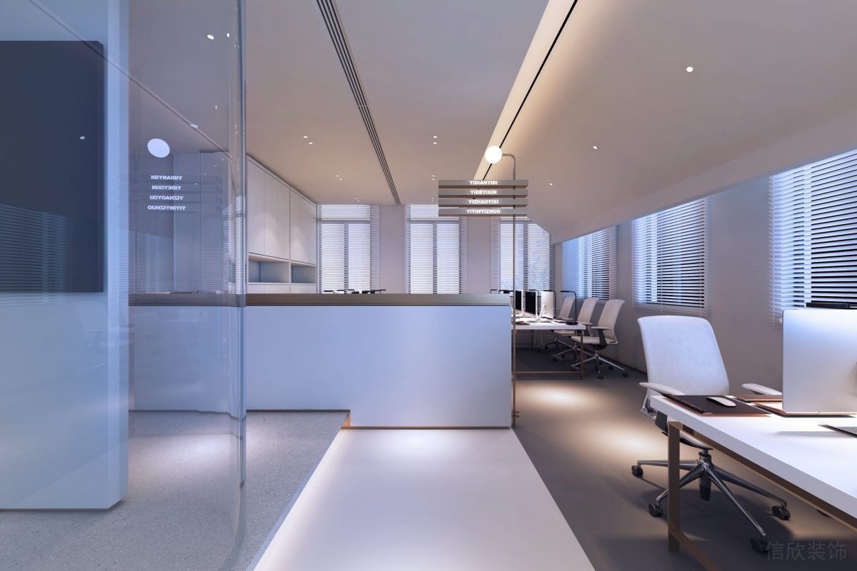辦公室裝修地臺極簡風(fēng)內(nèi)嵌式燈帶設(shè)計(jì)工位效果