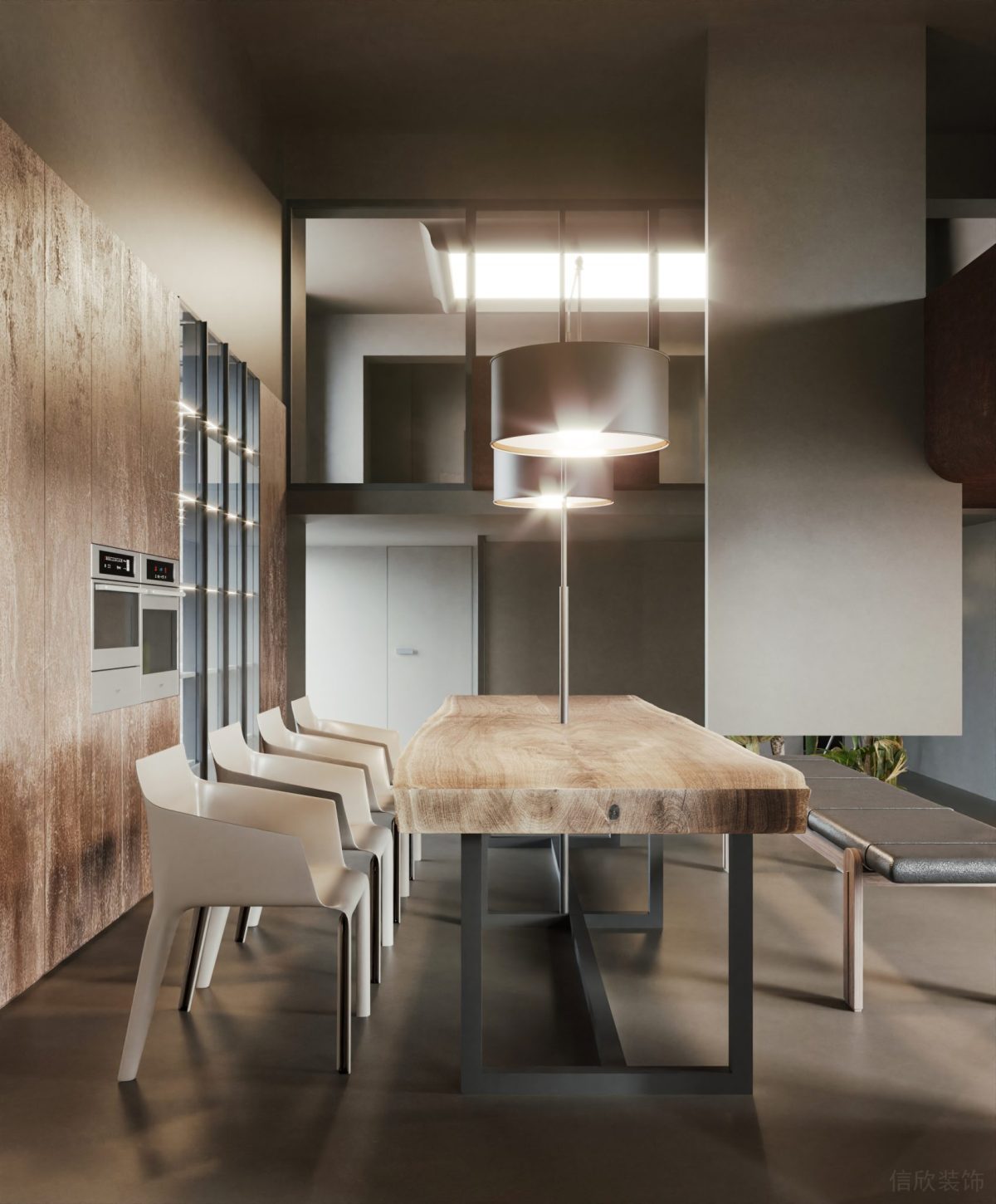 白色簡約座椅設(shè)計(jì)辦公室燈飾效果辦公室裝修墻體木飾面裝修