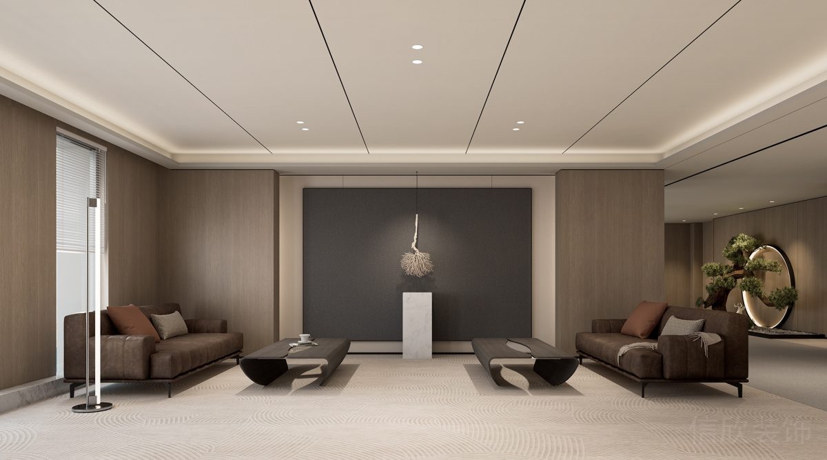 對(duì)稱式設(shè)計(jì)棕色沙發(fā)洽談室設(shè)計(jì)裝修效果辦公室