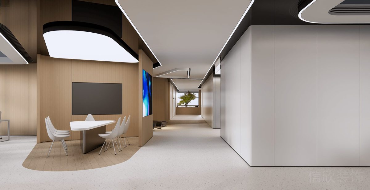 多功能白色收納墻柜中央空調(diào)·設(shè)計(jì)簡約風(fēng)直線燈飾效果圖辦公室