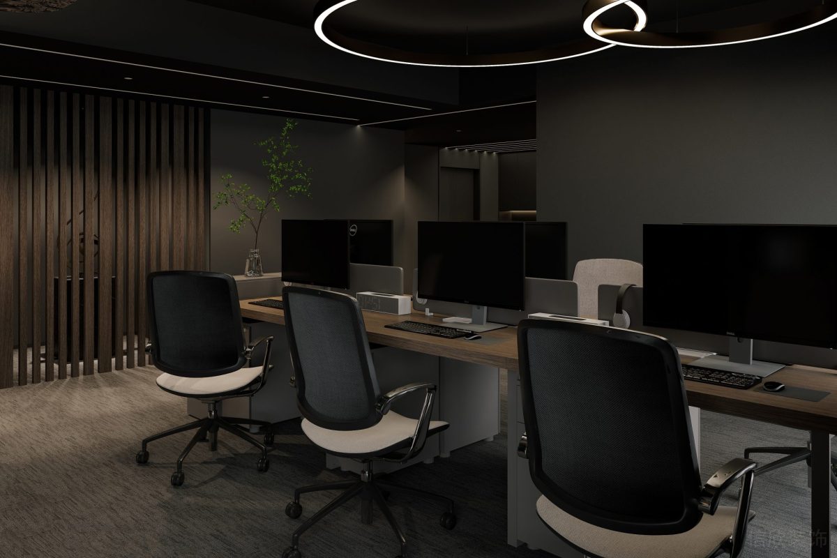 工位設(shè)計(jì)木飾面鏤空設(shè)計(jì)裝修效果直線式辦公室設(shè)計(jì)圖