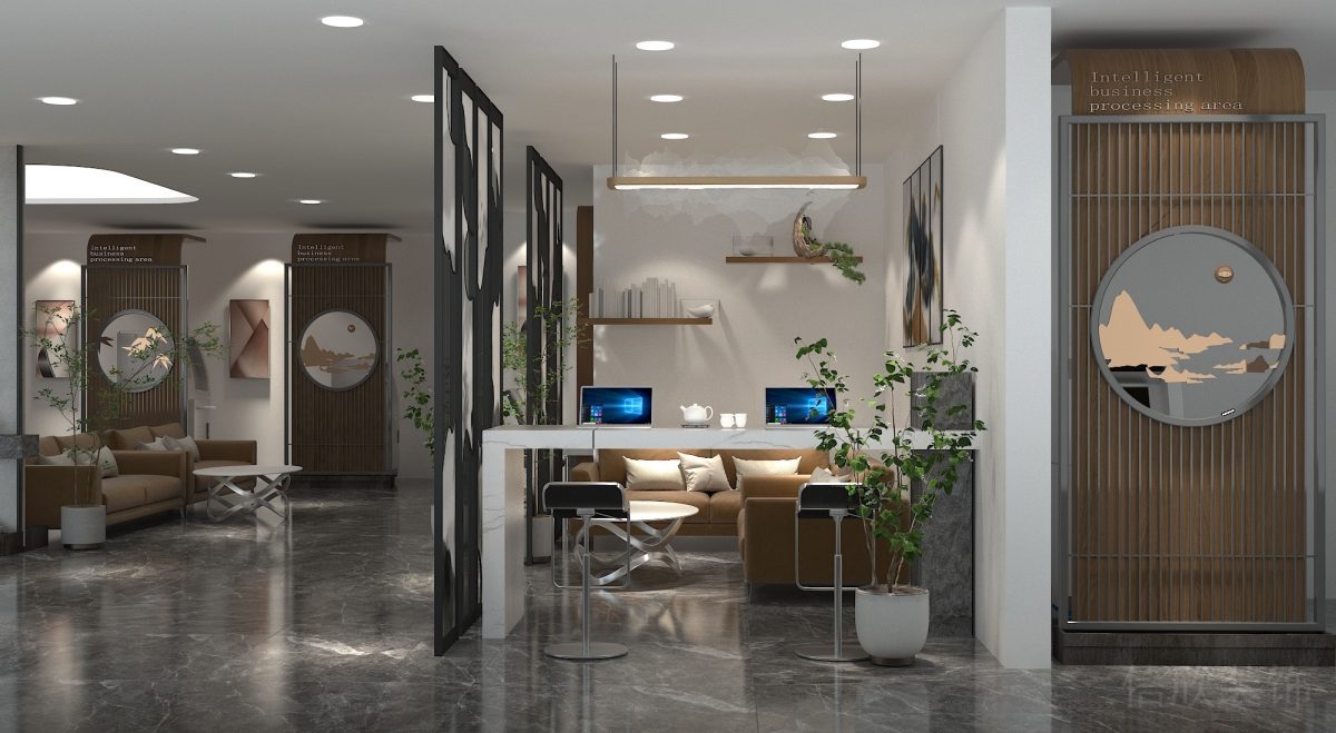 工位設計裝修效果辦公室鏤空隔斷效果辦公室裝修圖瓷磚地板