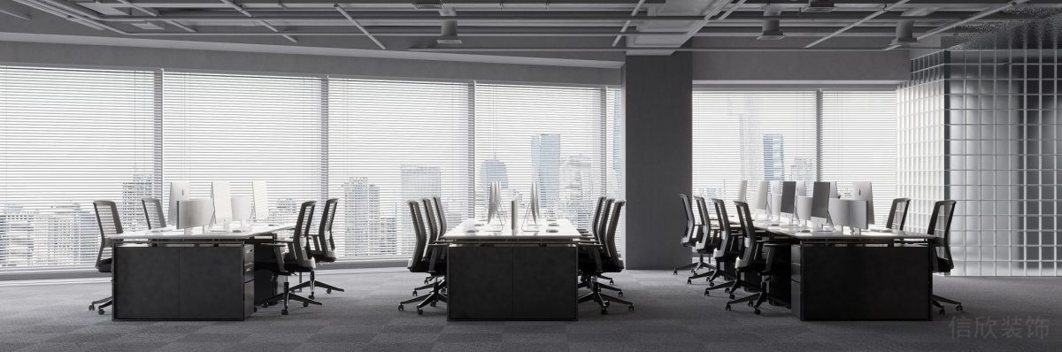 黑白色調(diào)設(shè)計對稱式工位設(shè)計中心效果地毯辦公室