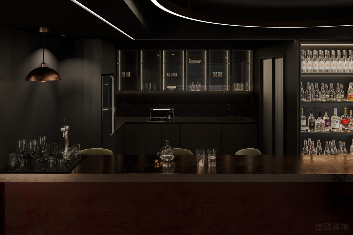 酒吧吧臺(tái)設(shè)計(jì)效果圖裝修半墻隔斷茶水間咖啡廳吧臺(tái)效果金屬長(zhǎng)桌裝修