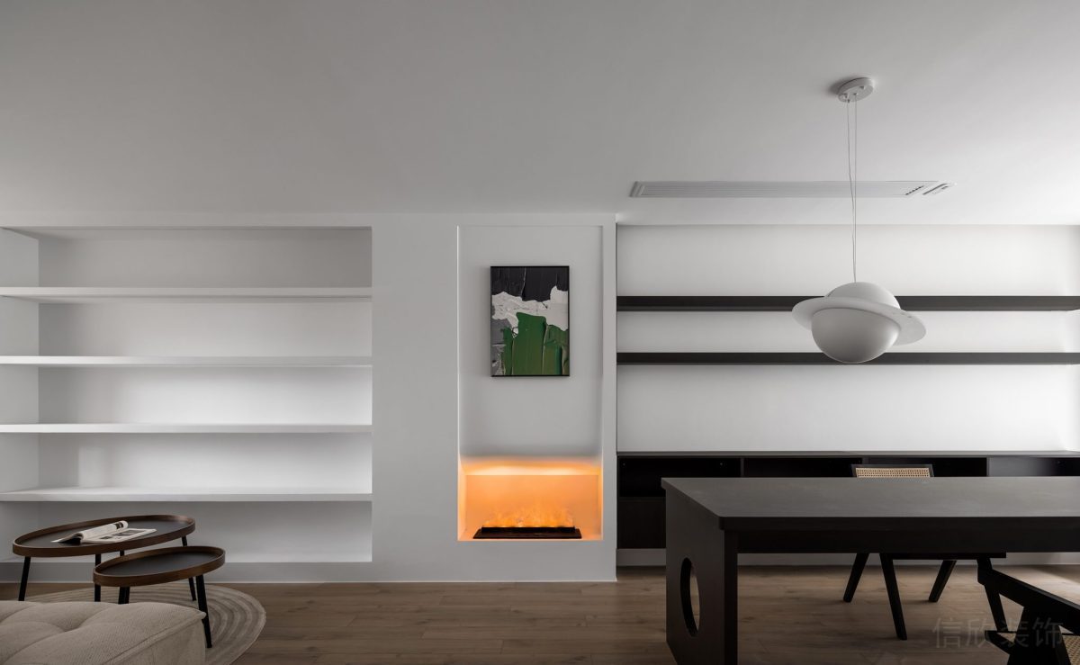 加濕器裝修半墻效果儲物柜效果中央空調黑白色調直線式裝修