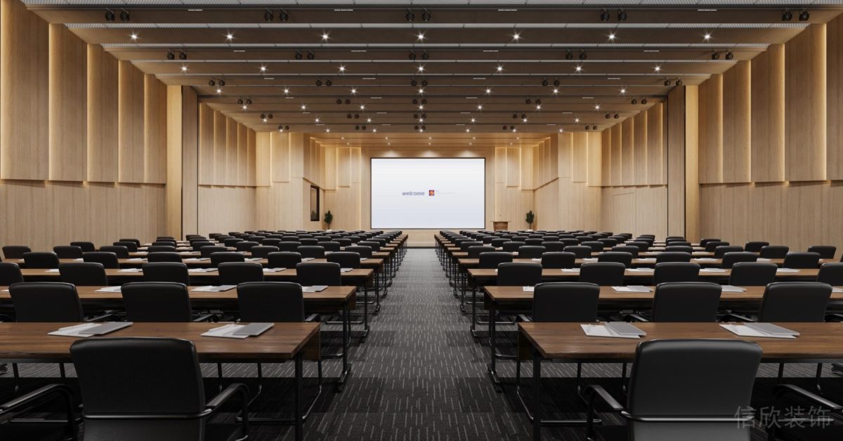 深色木質(zhì)大廳裝修圖效果辦公室演播廳地臺(tái)燈飾設(shè)計(jì)