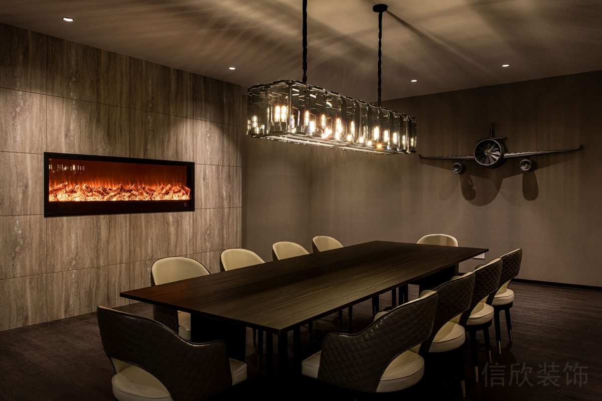 天花燈飾設計水晶復古天花吊頂直線式會議室裝修墻體內(nèi)嵌式火焰加濕器裝修設計圖