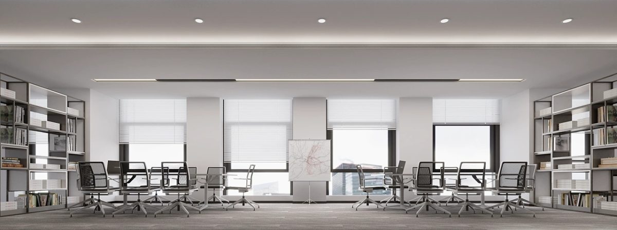 吸頂燈直線效果兩組分區(qū)會議室現(xiàn)代簡約風裝修