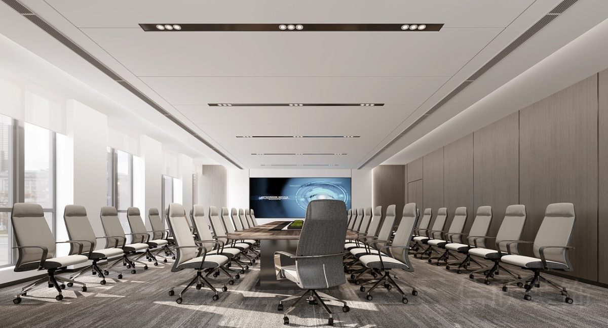 現(xiàn)代簡約風辦公室商務風多人會議室長桌直線效果圖