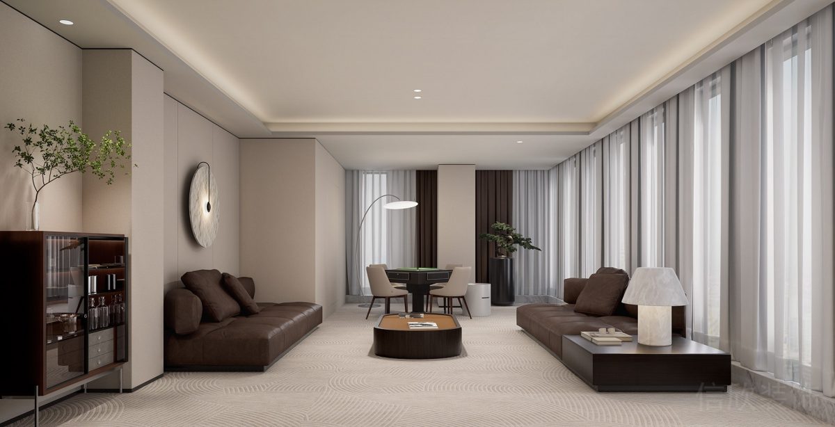 現(xiàn)代商務(wù)風(fēng)棕色皮革沙發(fā)大廳全屋定制設(shè)計(jì)家裝效果地毯裝修