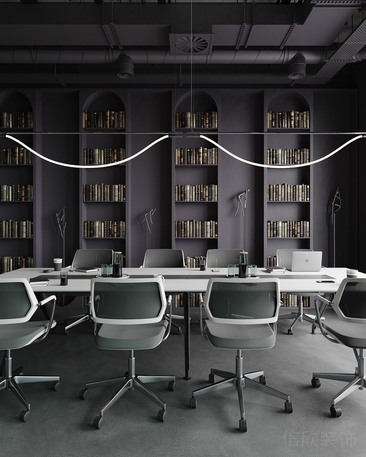 雅致紫色設(shè)計(jì)工作桌會(huì)議室設(shè)計(jì)工業(yè)風(fēng)裝修圖辦公室