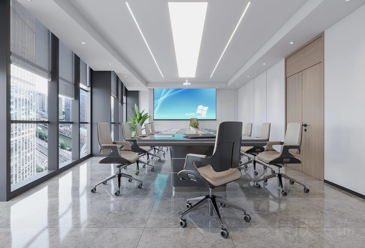 真皮沙發(fā)裝修設計效果瓷磚設計玻璃隔斷會議室設計直線式天花效果