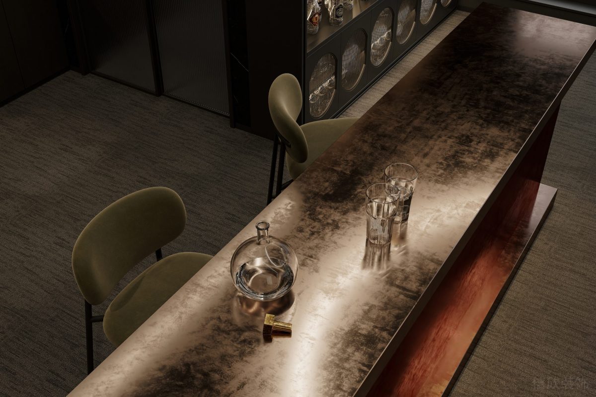 直線式金屬裝修長(zhǎng)桌酒吧吧臺(tái)效果辦公室裝修圖