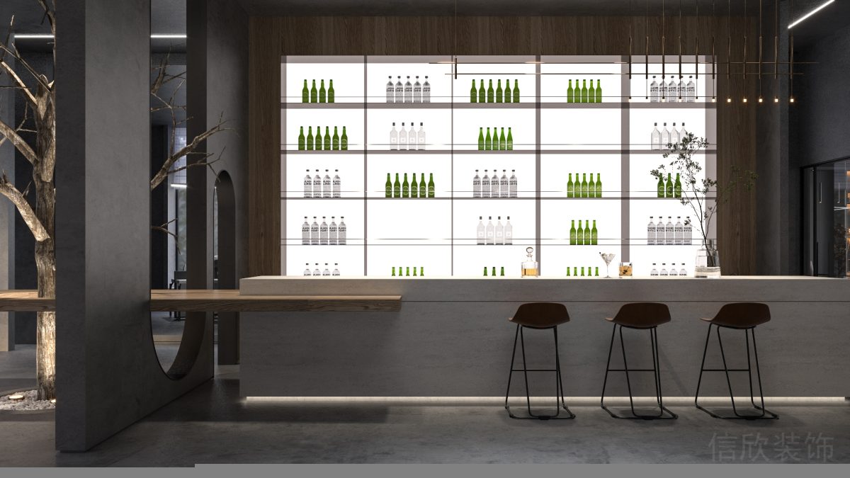 直線式長桌墻體儲物酒柜設(shè)計(jì)燈飾效果辦公室設(shè)計(jì)圖