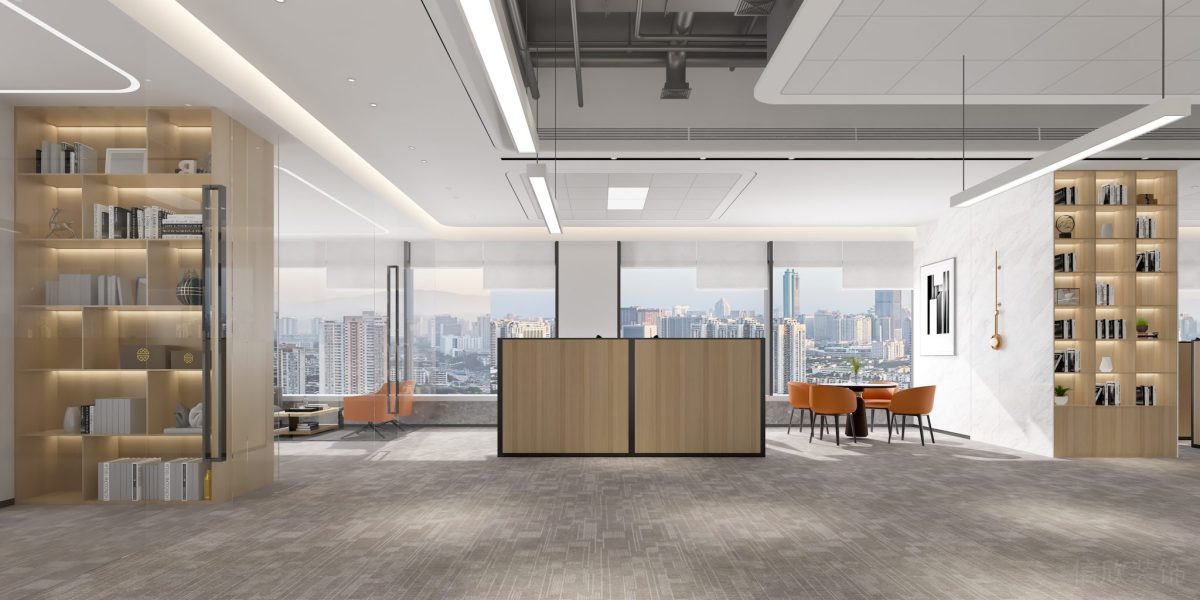 辦公室臨窗洽談室橙色椅子