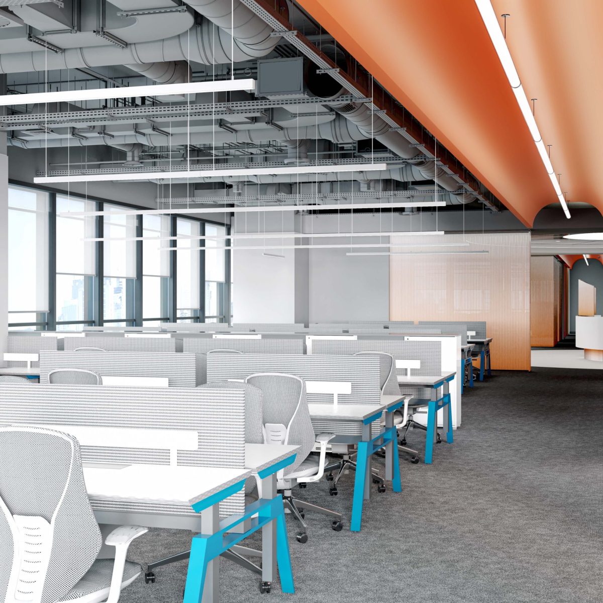 公共辦公區過道橙色拱形天花吊頂