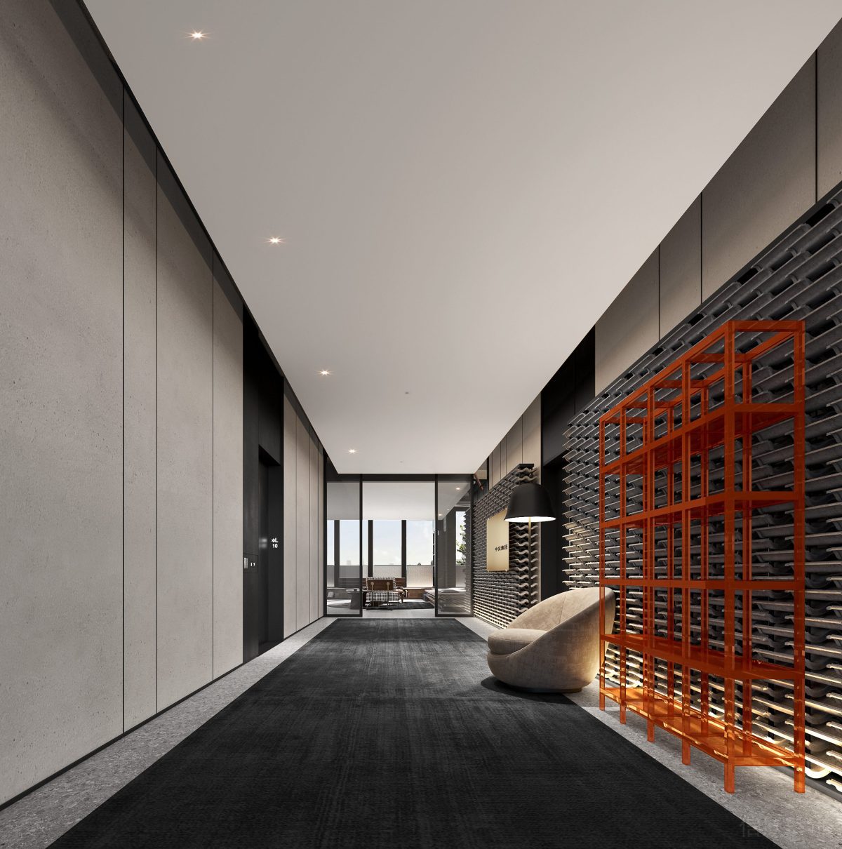 中式田園風(fēng)辦公室過道青瓦墻面設(shè)計